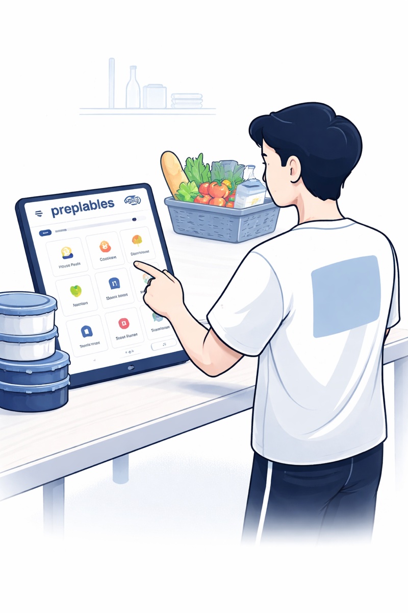 A cook tapping a product on the PrepLabels tablet app